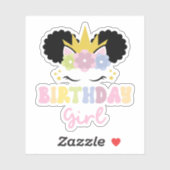アフロープフカーリーヘアユニコーン誕生日ガール シール (シート)