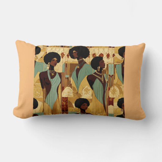 アフロ中心型ルネサンスパターン（の模様が）あるス女性織物 –  ランバークッション (正面)