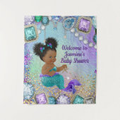 アフロ人魚ベイビーシャワーバナー背景 タペストリー (正面)