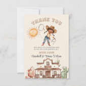 アフロ女性のカーボーイウエスタンガールランチカボスベビーシャワー サンキューカード (正面)