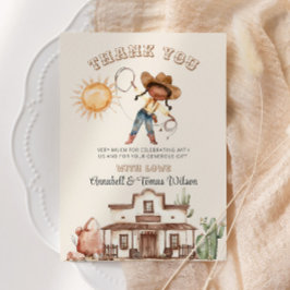 アフロ女性のカーボーイウエスタンガールランチカボスベビーシャワー サンキューカード