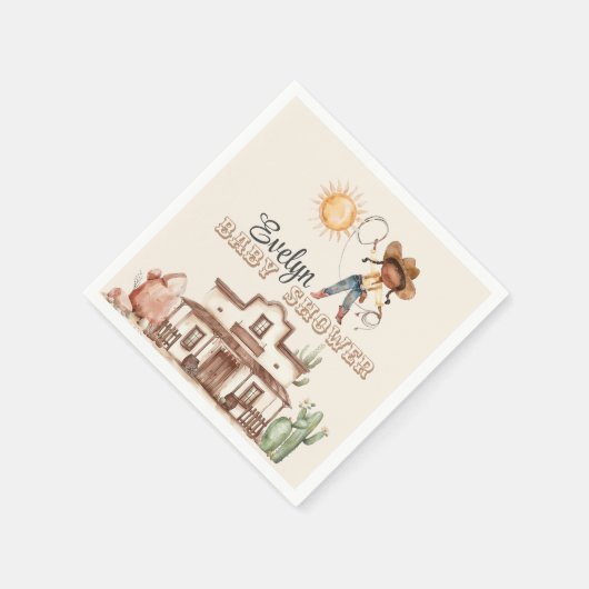 アフロ女性のカーボーイウエスタンガールランチカボスベビーシャワー スタンダードカクテルナプキン (角)