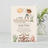 アフロ女性のカーボーイウエスタンガールランチカボスベビーシャワー 招待状 (スタンド正面)