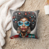 アフロ女性の新鮮な冬の休暇ムード クッション (ブランケット)