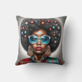 アフロ女性の新鮮な冬の休暇ムード クッション (裏面)