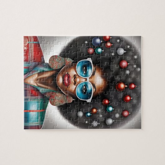 アフロ女性エレガントと奇妙な休日の気分 ジグソーパズル (横)