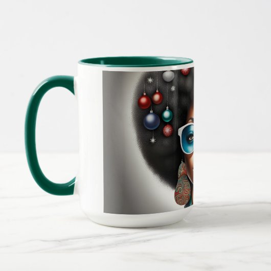 アフロ女性エレガントと奇妙な休日の気分 マグカップ (左)