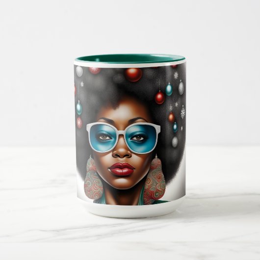 アフロ女性エレガントと奇妙な休日の気分 マグカップ (中央)