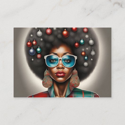 アフロ女性エレガントと奇妙な休日の気分 名刺 (裏面)