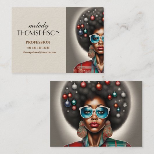 アフロ女性エレガントと奇妙な休日の気分 名刺 (正面/裏面)