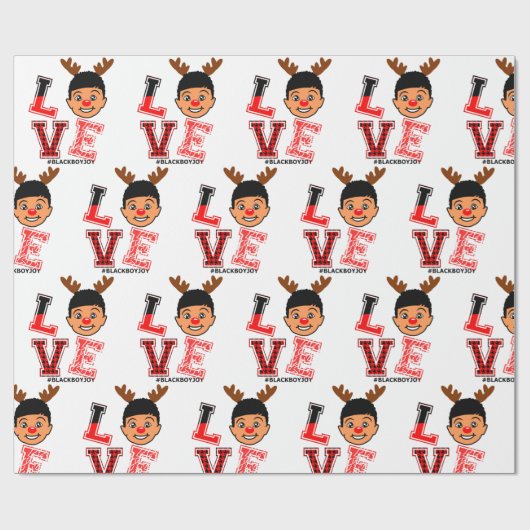 アフロ男の子クリスマスギフトラップ、赤い鼻トナカイ ラッピングペーパー (フラット)