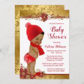 アフロ男の子レッド金ゴールドクリスマスベビーシャワー 招待状 (正面/裏面)