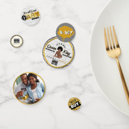 アフロ男の赤ちゃん90のヒップホップレトロベビーシャワー写真 コンフェッティ