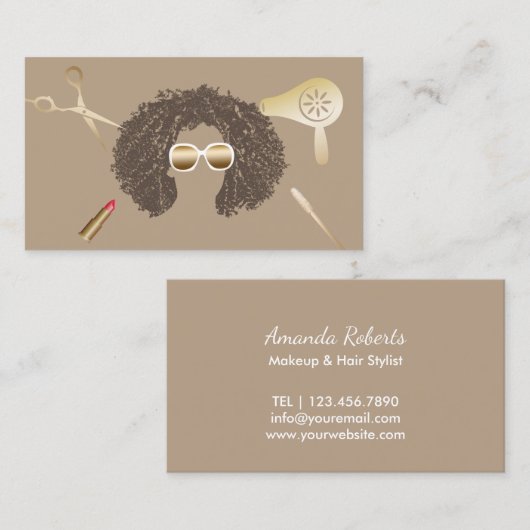 アフロ美しいサロンメイクアップアーティスト&美容師 名刺 (正面/裏面)