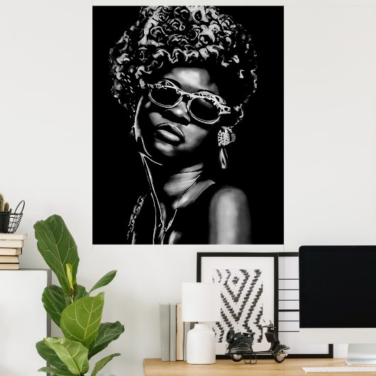 アフロ美しい女性ポートレート(AI+Human) ポスター (ホームオフィス)