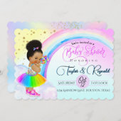 アフロ魅力的パフ赤ちゃん女の子レインボーベビーシャワー 招待状 (正面/裏面)