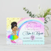 アフロ魅力的パフ赤ちゃん女の子レインボーベビーシャワー 招待状 (スタンド正面)