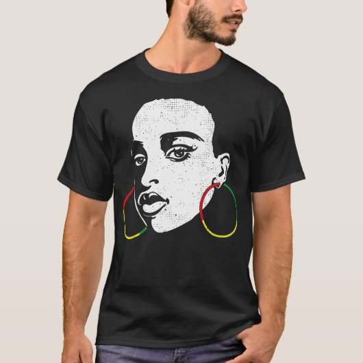 アフロ黒人女性アフリカ色カッコいい黒の歴史M Tシャツ (正面)