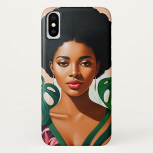 アフロ黒人女性モンステラデリシオサボタニカル iPhone X ケース