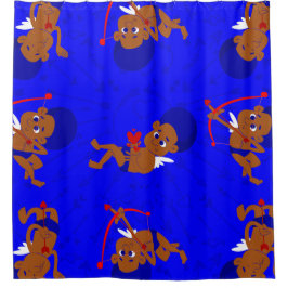 アフロ・エンジェル・ブラック・キューピッド・アフリカ・ケルブ・ブルー・ハート シャワーカーテン