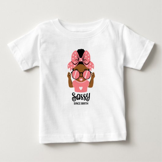 アフロ＆サングラスがプリントされた生意気な幼児女の子のTシャツ ベビーTシャツ (正面)