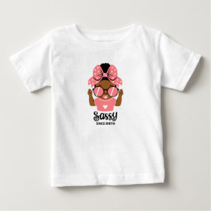 アフロ&サングラスがプリントされた生意気な幼児女子用Tシャツ ベビーTシャツ