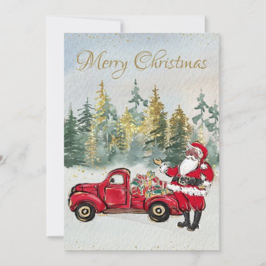 アフロ・サンタクロースとレッドトラックのクリスマスカード シーズンカード (正面)