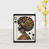 アフロ・ブラック女性クイーンスペードアフリカルーツブラック カード (黄色い花)