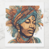 アフロ・ボホ・クイーンカラフル- 芸術的 ワインラベル (シングルラベル)