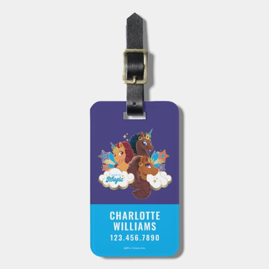 アフロ・ユニコーン「メイド・オブ・魔法」トリオデザイン ラゲッジタグ (正面縦)