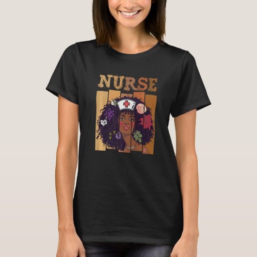 アフロ 黒人看護師 ブラックヒストリー月間 アフリカ系アメリカ人 Tシャツ (正面)