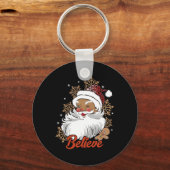 アフ信じロ・サンタアフリカ系アメリカ人クリスマスブラック キーホルダー (正面)