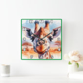 アフ威厳のあるリカのサバンナを見つめるキリン スクエア壁時計 (ホーム)