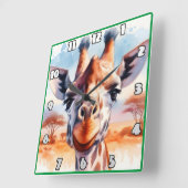 アフ威厳のあるリカのサバンナを見つめるキリン スクエア壁時計 (傾斜)