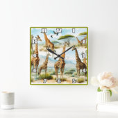 アフ威厳のあるリカの太陽の下でキリンの放牧 スクエア壁時計 (ホーム)