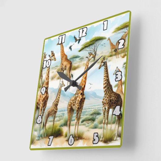 アフ威厳のあるリカの太陽の下でキリンの放牧 スクエア壁時計 (傾斜)