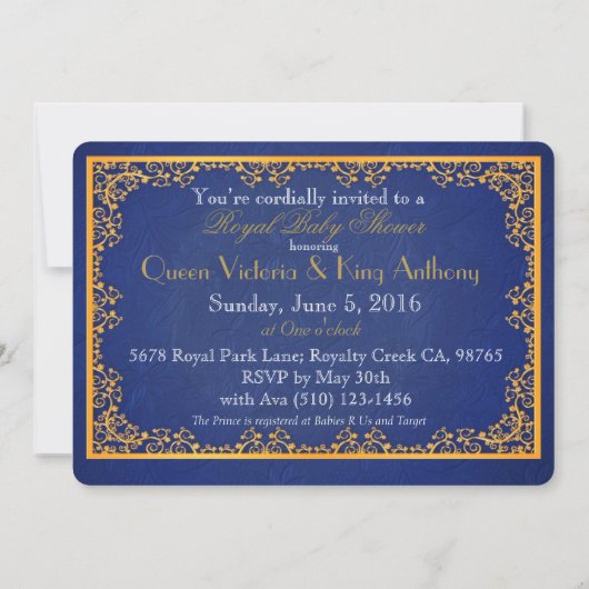 アフ王室のリカファンシープリンス王室のブルーと金ゴールド 招待状 (裏面)