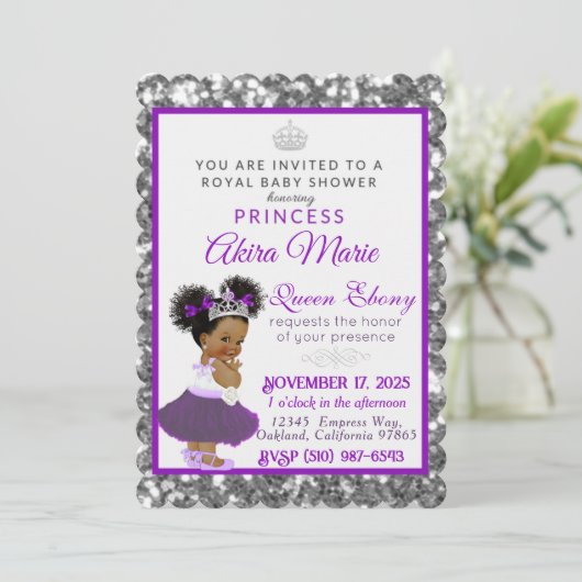 アフ王室のリカプリンセス紫|シルバーグリッター 招待状 (スタンド正面)