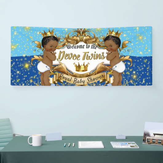 アフ王室のリカ双子|青と金ゴールドのきらめき 横断幕 (トレードショー)