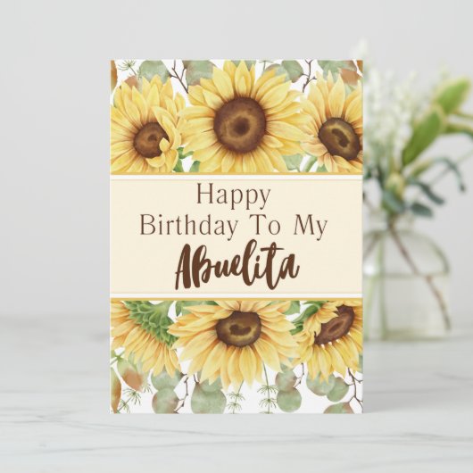 アブエリータ誕生日イエローサンフラワーズ誕生日カード 招待状 (スタンド正面)
