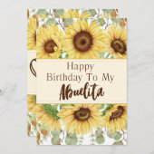 アブエリータ誕生日イエローサンフラワーズ誕生日カード 招待状 (正面/裏面)