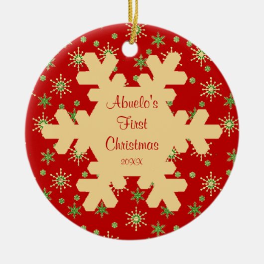 アブエロの初めてのクリスマスレッドスノーフレークオーナメント セラミックオーナメント (正面)