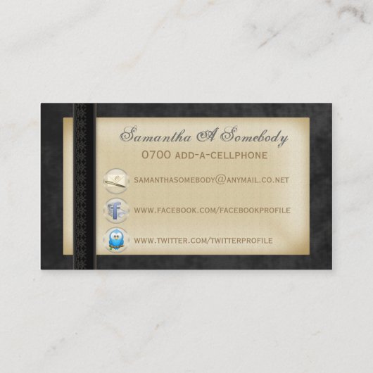 アブサンの妖精の国の社会的なプロフィールカード 名刺 (裏面)