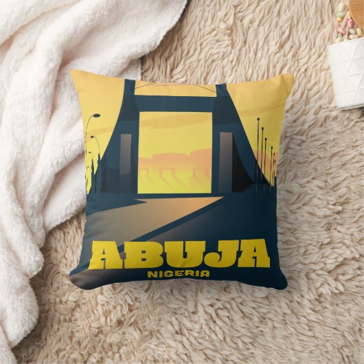 アブジャナイジェリア市門ヴィンテージ旅行ポスター クッション (ブランケット)