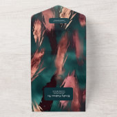 アブストラクトな銅色の濃い緑色とほこりピンクのウェディング オールインワン招待状 (外側)