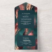 アブストラクトな銅色の濃い緑色とほこりピンクのウェディング オールインワン招待状 (内側)