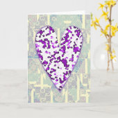 アブストラクトパターンのバレンタインカード（紫色のハート） カード (黄色い花)