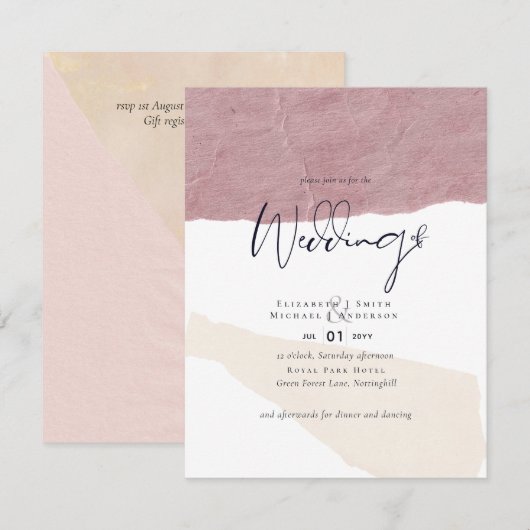 アブストラクト アース トーン ウェディング インビテ  低コスト 予算 招待状 (正面/裏面)