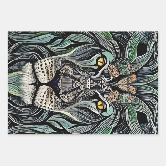 アブストラクト シャビー シック キング ライオン ラッピングペーパーシート (正面)