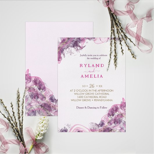 アブストラクト パープル アルコール ウェディング インビテーション